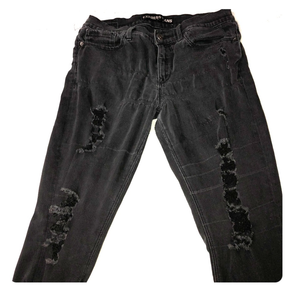 Black distressed mid rise denim